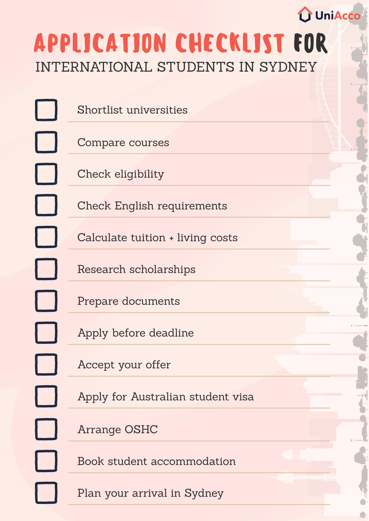 Application Checklist for International Students in Sydney