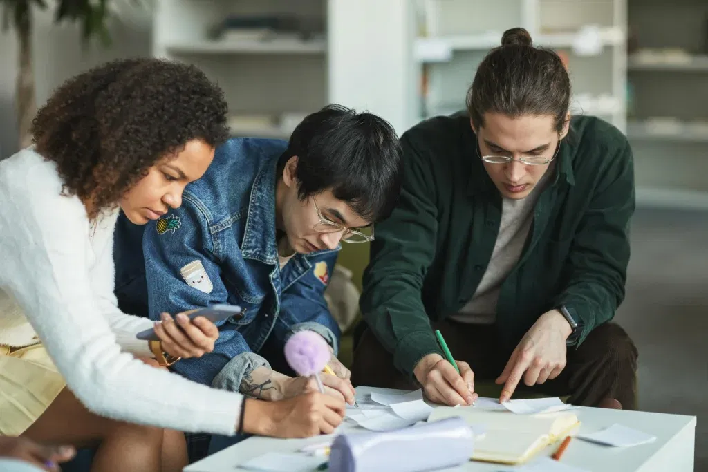 A group of students are studying
