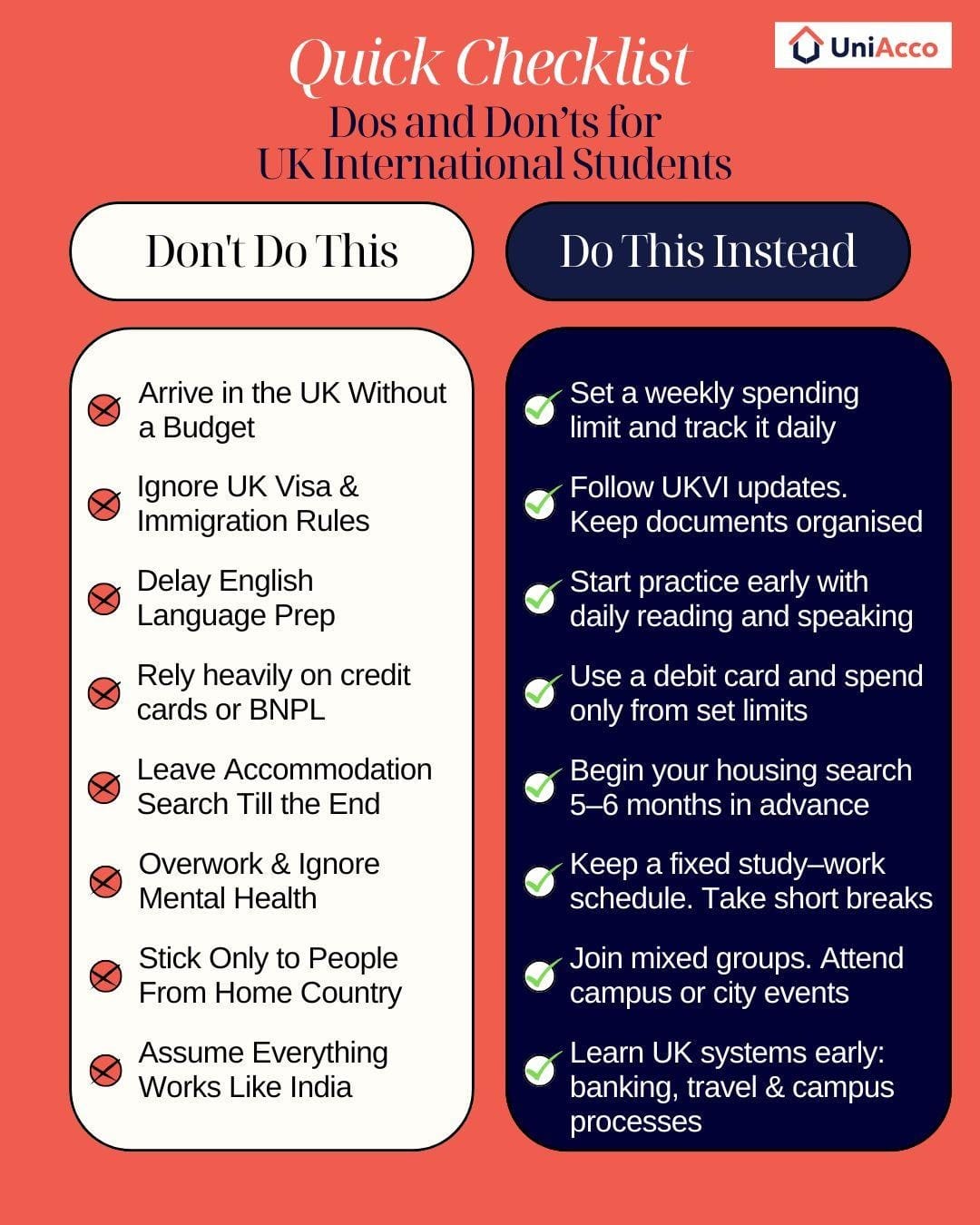 Dos and Dont Dos for International Students
