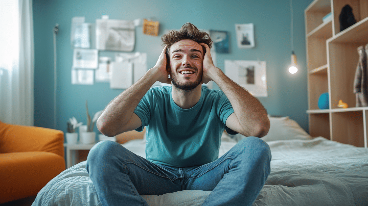 man sitting on the bed and thinking