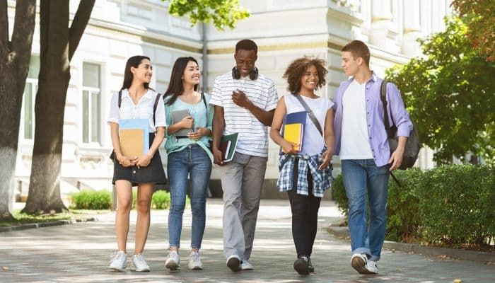 Students walking around in Preston